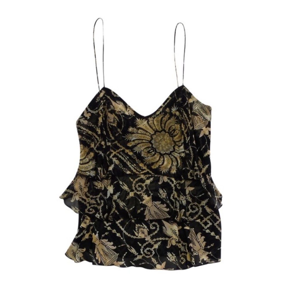 DVF, Black & Tan Print Spaghetti Strap Top